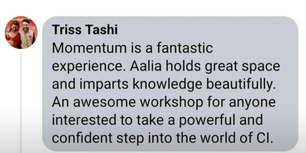 Review from Triss Tashi calling Momentum a fantastic experience